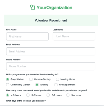 Volunteer signup form screenshot
